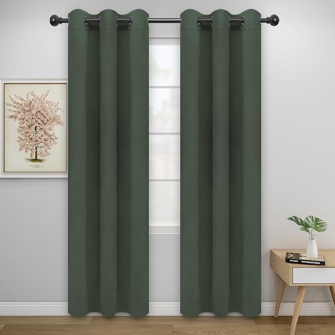 Easy-Going Thermal Grommet Blackout Curtains, 2 Panels 34x84 in | Greyish Green by Easy-Going