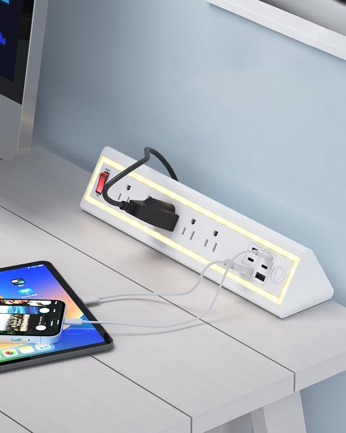 Desk Clamp Power Strip with Nightlight, 40W Fast Charging, 10FT Extension Cord - Image 3