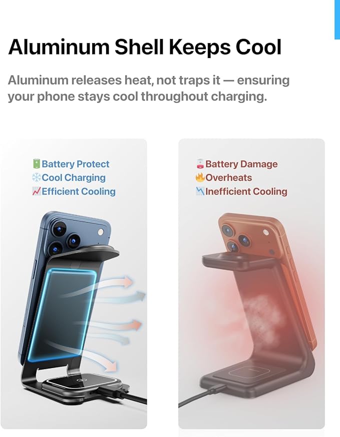 Intoval Aluminum 3 in 1 Wireless Charging Station for iPhone 17 16 15 14 13 12 11 Pro Max XR, Wireless Charger for Apple Watch 11 10 9 8 7 Ultra SE 3 2, Phone Charger for AirPods 4 Pro 2 3 (Purple)
