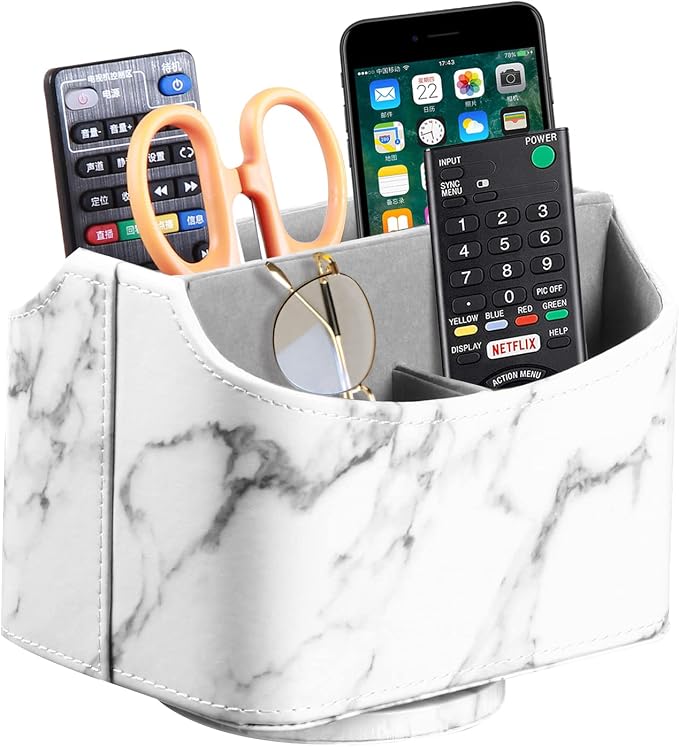 PU Leather 360° Rotatable Remote Control Holder, Nightstand TV Remote Caddy | by PUSU