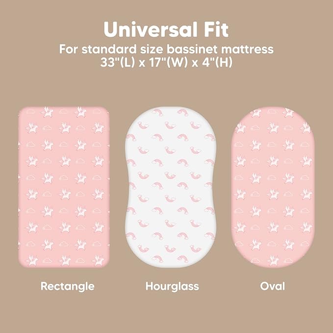 2-Pack Baby Bassinet Sheets Girl, Boy - 33x17 Viscose Derived from Bamboo Bedside Mattress Fitted Bassinet Sheets, Compatible with Halo Bassinest Swivel Sleeper, Baby Delight, Graco(Dreamland)