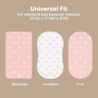 2-Pack Baby Bassinet Sheets Girl, Boy - 33x17 Viscose Derived from Bamboo Bedside Mattress Fitted Bassinet Sheets, Compatible with Halo Bassinest Swivel Sleeper, Baby Delight, Graco(Dreamland)