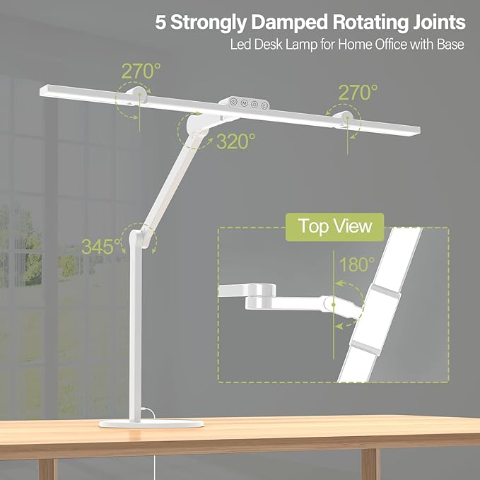Micomlan Architect Desk Lamp for Home Office, 24W Adjustable Led Desk Light with Remote, 1500LM Bright Dimmable Computer Table Light Rotatable Office Lamp with Base for Cafting Monitor