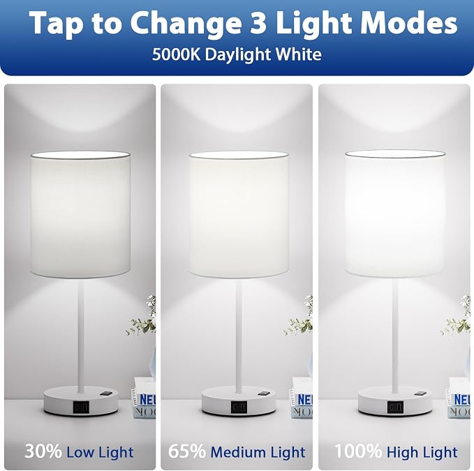 17.6" White Touch Lamps for Bedroom Set of 2 - Image 3
