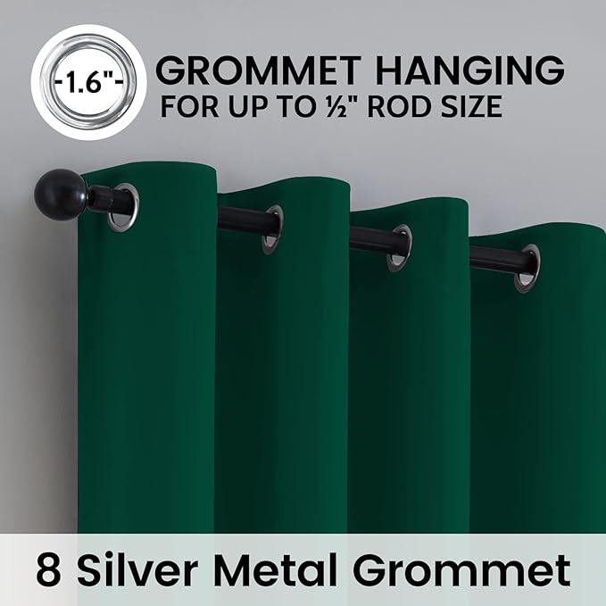 SimpleHome Dark Green 100% Blackout Curtains Room Darkening Living Room 45 | - Image 6