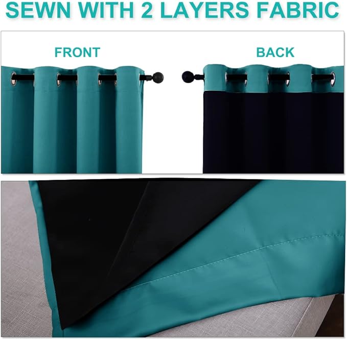 NICETOWN Peacock Teal Blackout Curtains 84 inches Long, Full Light Blocking - Image 5