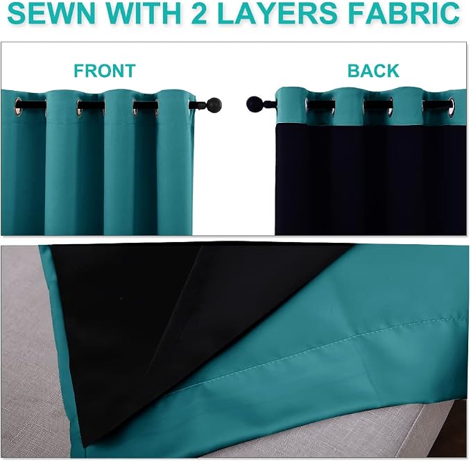 NICETOWN Peacock Teal 100% Blackout Lined Curtains, 2 Thick Layers Completely - Image 4
