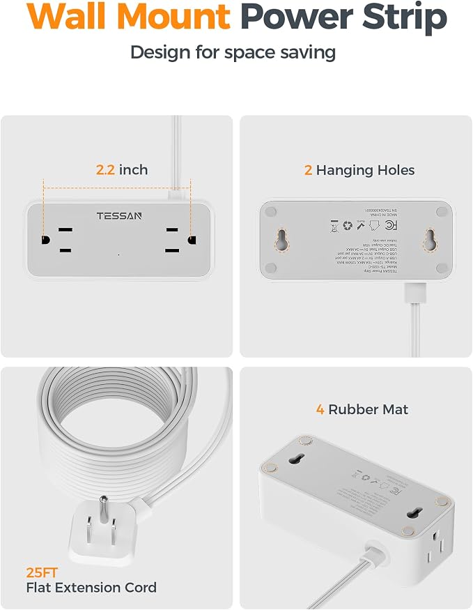 TESSAN Extension Cord 25 FT, Power Strip - Image 8