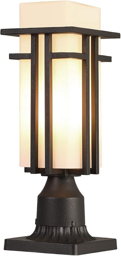 EERU Outdoor Post Lights Waterproof Metal Frame with Milk White Frosted Glass Pier Mount Outdoor Lighting Fixtures(with 3-Inch Pier Mount Base) Pillar Light Post Lantern for Garden Backyard and Porch