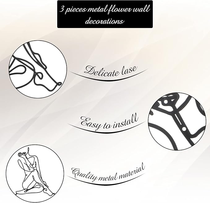 Photect 3 Pcs Metal Wall Art Decor Minimalist Abstract Woman Wall Art Metal - Image 5