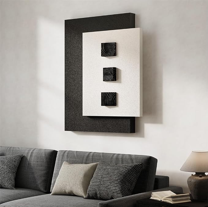 Cuspin Large 3D Wood Wall Art for Living Room, Minimalist Black and White - Image 4