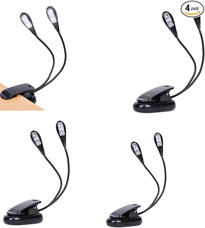 4 Pack Music Stand Lights, Eye Caring Clip-on Piano Light, USB & AAA Battery by TEECOO