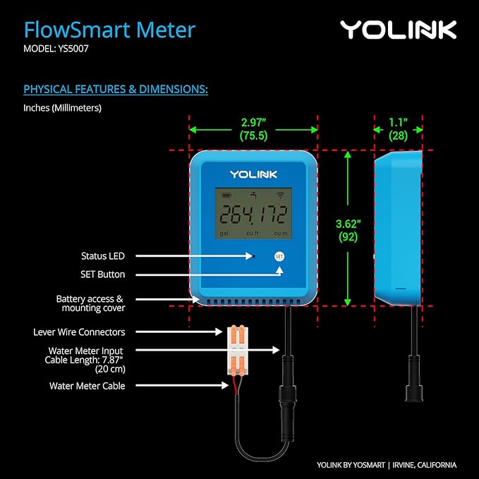 YoLink FlowSmart NSF Smart Water Monitor and Leak Detection: 1 Inch Advanced Smart Home Water Meter, Hub Included