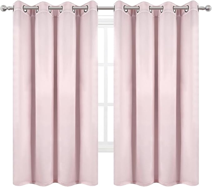 100% Blackout Curtains 52 x 63 Inches Long Thermal Insulated Baby Pink Curtains - Image 9