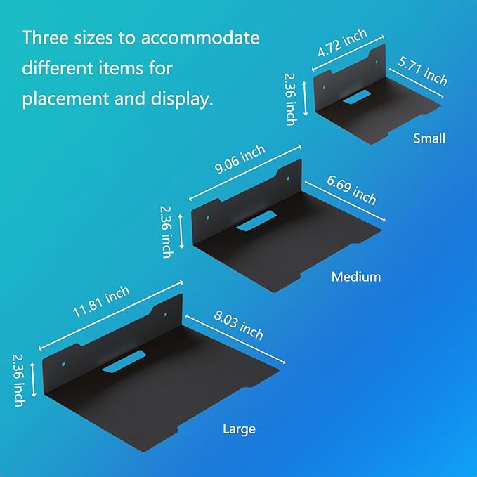 PzewMo Floating Metal Wall Mount Shelf,Shelf for Projector,TV Cable Box,Router,Speaker,Sound Bar,Camera,Gaming,Decor Display (1, Large)