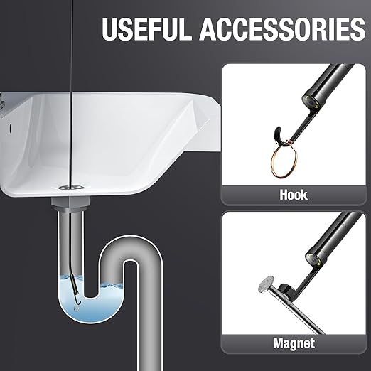Dual Lens Endoscope Camera with Light, Teslong 4.3" HD Snake Borescope Inspection Camera, Automotive Scope Cam with Flexible Cable, Home Waterproof Fiber Optic for Sewer Drain Pipe (16.5FT)