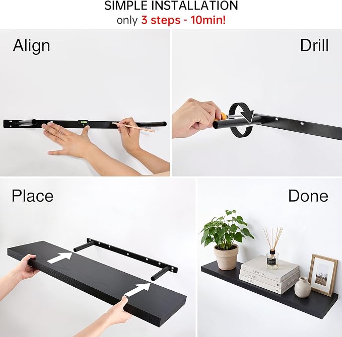 BAYKA Black Floating Shelves 35.4in, Wall Mounted - Image 8