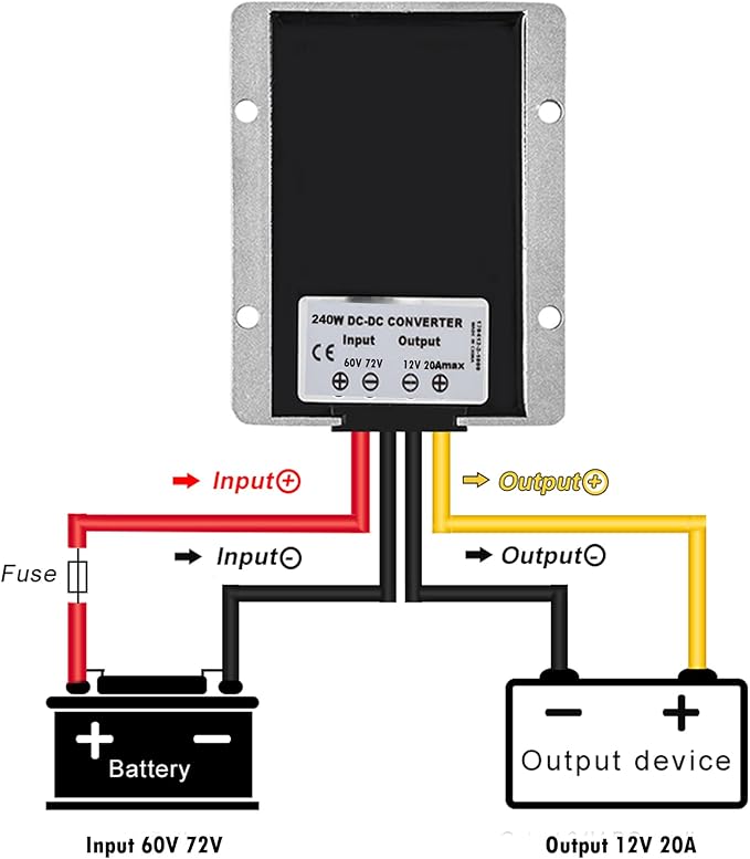 MGGi DC Regulator 60V 72V Step Down to 12V 20A 240W, Waterproof Converter Reducer, Voltage Reducer Power Supply Module Buck Transformer, for Golf Cart, forklifts, Car