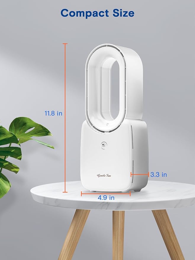 let'me Desk Fan, Portable Bladeless Fan 11.8 inch Small Personal Cooling Fan with 5 Colors Touch Control LED Light, Quiet Table Fan for Office, Home, Bedroom