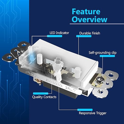 LIDER Minimalist Design Matte Finish Lighted Decorator Switch with Wall Plate, Frameless Paddle Light Switch with Locator Light, Single Pole, Grounding Screw, 15A 125V, UL Listed, White, 10 Pack