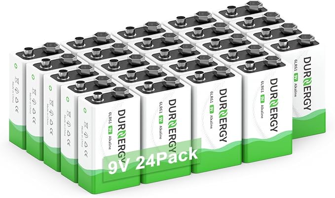 DURNERGY 9 Volt Battery, 9V Batteries 24 Pack, Smoke Detector Battery 9V 6LR61 Battery Square Batteries 9V Alkaline Batteries