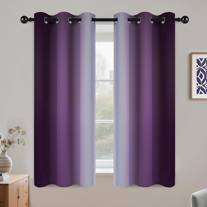 COSVIYA Grommet Room Darkening Ombre Purple Curtains W42xL54 inch | Purple and by COSVIYA