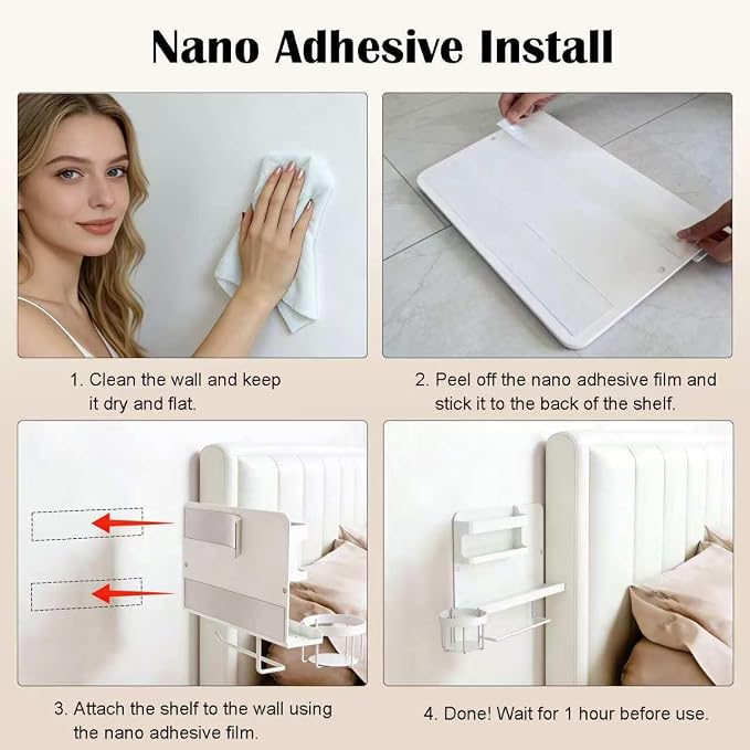 Bedside Wall Organizer, Floating Bedside Shelf Wall Mount - Image 5