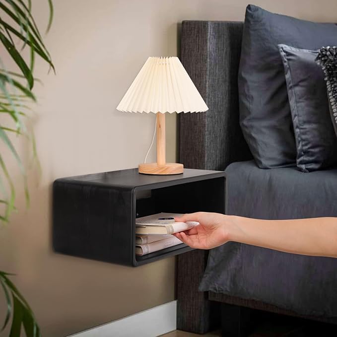 Floating Nightstand Oak Wooden Shelf Wall Mount - Image 4