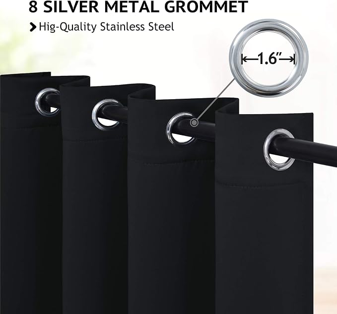 COSVIYA Grommet Room Darkening Black Curtains 84 inch Long - Image 2