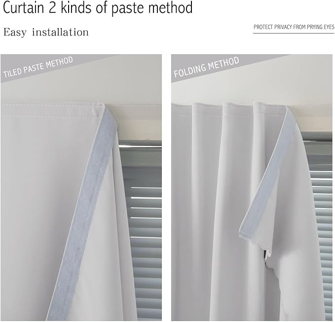 Thermal Blackout Curtains with Self-Adhesive Tape, No Rod No Drill Easy Install - Image 6