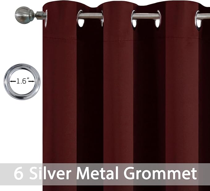 Yakamok Blackout Curtains 38x84 inch Burgundy Red Thermal Drapes-Bedroom | 2 - Image 4