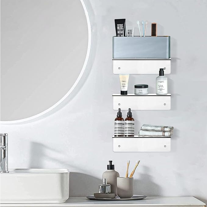 9 Inch Clear Acrylic Floating Shelf, No Drill Adhesive Wall Shelf Set of 2 - Image 2