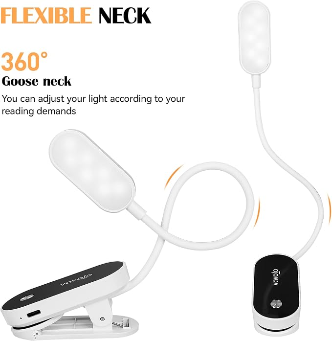 VAVOFO Rechargeable Book Light, 14 LEDs Eye Care Clip On Amber Reading Light - Image 4
