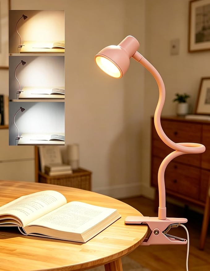 Pink Small Desk Lamp Clip on Reading Light by Uchoiceme