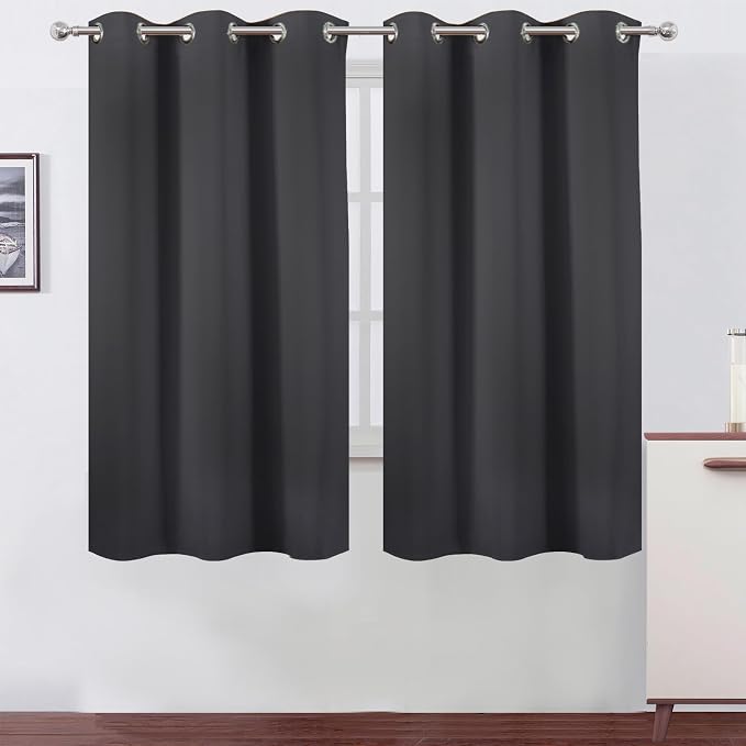 Dark Grey Thermal Blackout Curtains/38 x 63 Inch/Set of 2 Panels Room Darkening by Lemomo