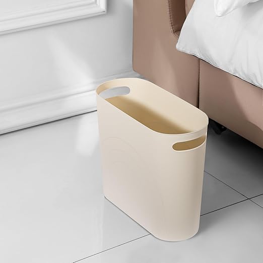 rejomiik Small Bathroom Trash Can, 3.5 Gallon Slim Garbage Can, Cream | Plastic - Image 5