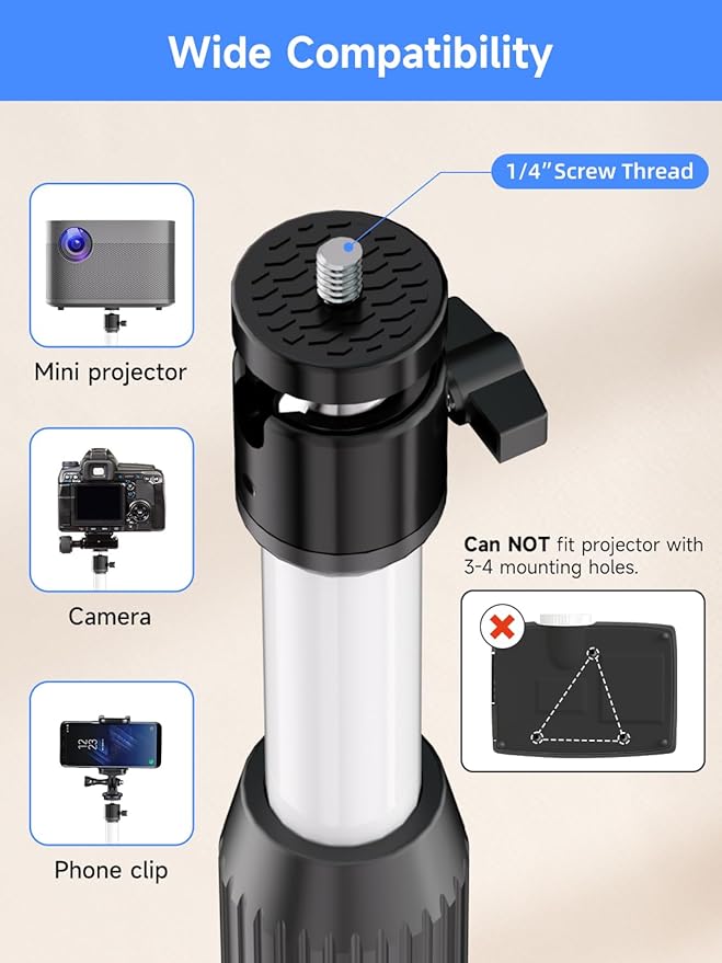 suptek Exdentable 63.9" Projector Stand 360°Swivel, Height Adjustable 53.7-63.9inch, Mini Projector Mount Bracket, Compatible with Home Office Video Vlog DVR Camera, PR001FLW
