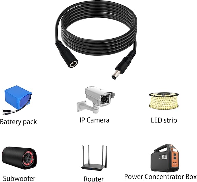 2pcs 16AWG DC Power Extension Cable 5.5mmx 2.1mm Male to Female Connection Cable for CCTV Surveillance Camera Solar Panel LED Strip Light Energy Storage Power 4.9ft