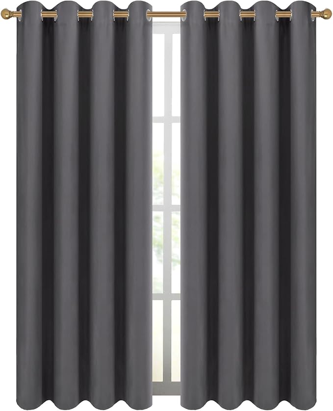 Diraysid Grey Grommet Blackout Curtains - Image 2