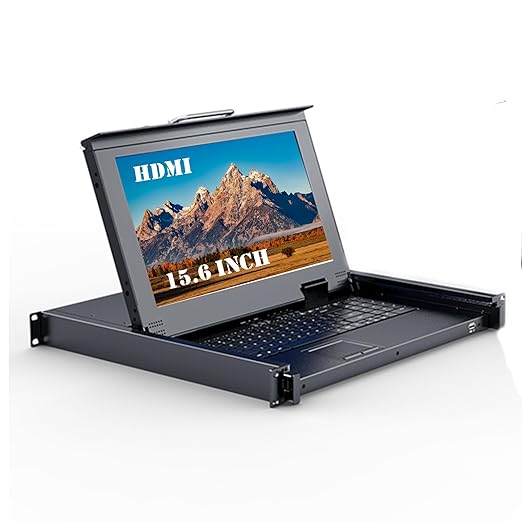 MT-VIKI 8 Port KVM HDMI Switch w/15.6'' LCD Monitor, Fit 1U 19" Rack 600-800mm deep Server Cabinet w/Keyboard Touchpad Drawer+ 8 HDMI KVM Cables
