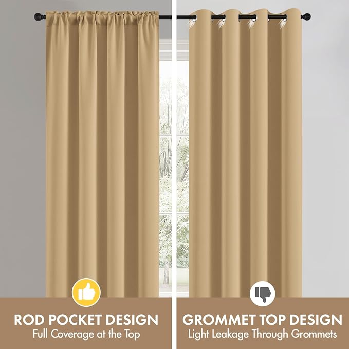 MIULEE 84 Inch Length Dark Beige Blackout Bedroom Curtains Set of 4 | Thermal - Image 8