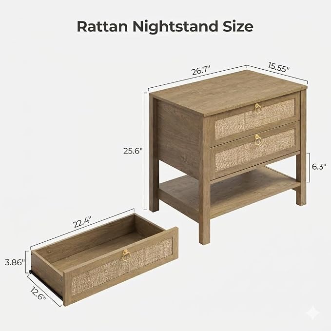 SICOTAS 26.7" Wide Rattan Nightstand - Image 2