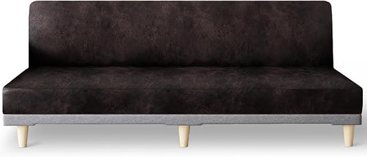 molasofa Leather Like Stretch Futon Slipcover Armless Futon Bed Sofa Cover Furniture Protector with Elastic Bottom, Soft and Washable Futon Cover for Sofa Bed Stay in Place（X Larger，Chocolate）