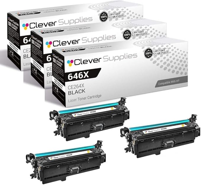 CS Replacement Toner Cartridge Compatible with HP CM4540f CE264X Black 646X CM4540 CM4540fskm MFP CM4540 MFP 3 Set