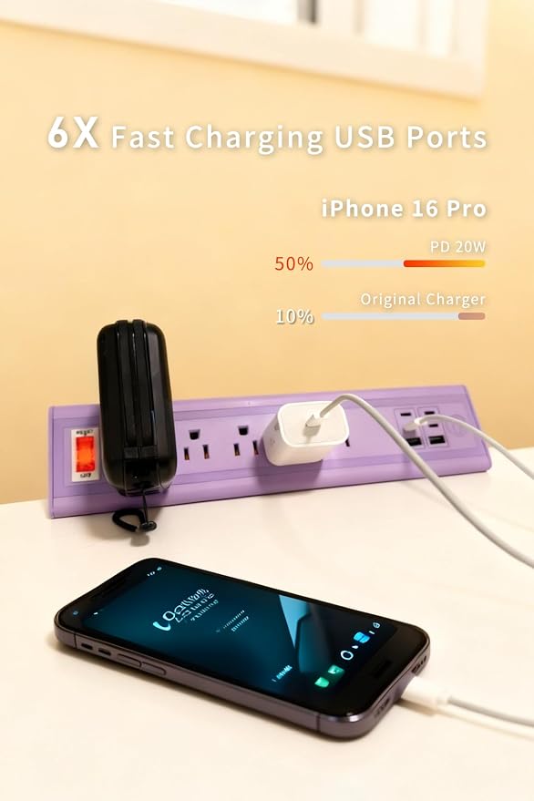 Desk Clamp Power Strip with Nightlight, 40W Fast Charging, 10FT Extension Cord - Image 4