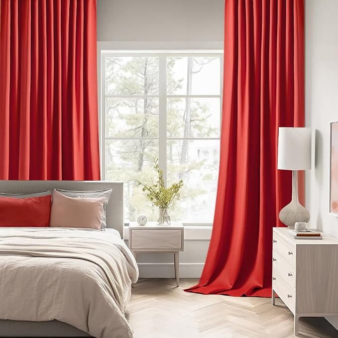 MIULEE Christmas Red Back Tab Blackout Curtains 52x90 Inch Long 2 Panels | Rod - Image 2