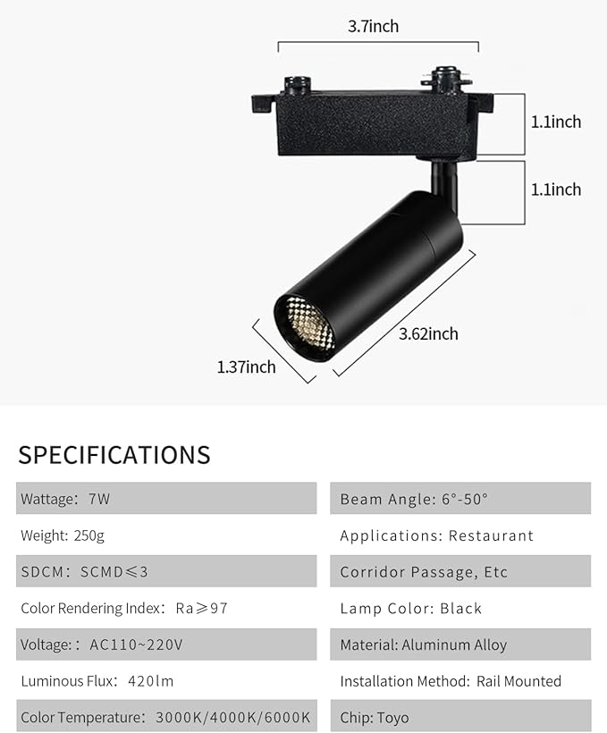 Gpaillumic LED Track Lighting Heads Compatible with H Type 3-Wire Rail Ceiling Spotlight for Indoor Cafe Bar Dining Room Restaurant Lighting