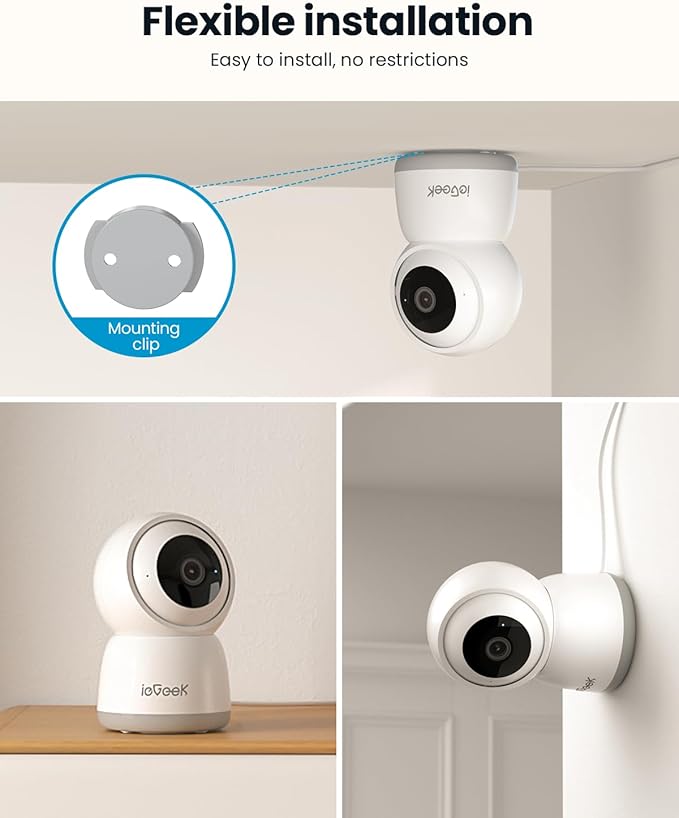 ieGeek 2K Indoor Home Security Cameras，360° Pet Camera with Auto Tracking, Motion & Sound Detection，3MP Night Vision, 2.4G/5G WiFi Dog Camera with Phone App, Cloud & Memory Storage, Works with Alexa