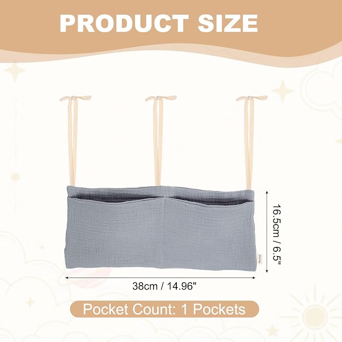 uxcell Bedside Caddy, 2 Pocket Cotton Bedside Hanging Storage Bag, Soft Cotton - Image 2