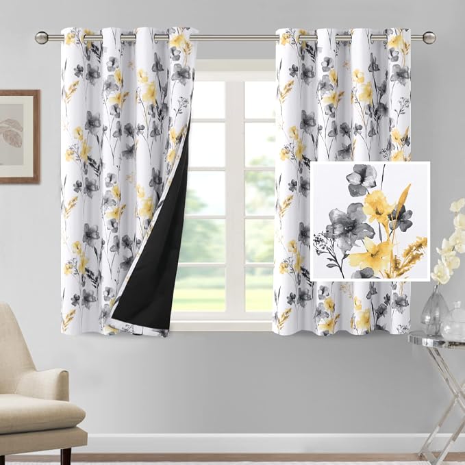 H.VERSAILTEX 100% Blackout Curtains 45 inch Length 2 Panels Set Cattleya Floral by HVERSAILTEX
